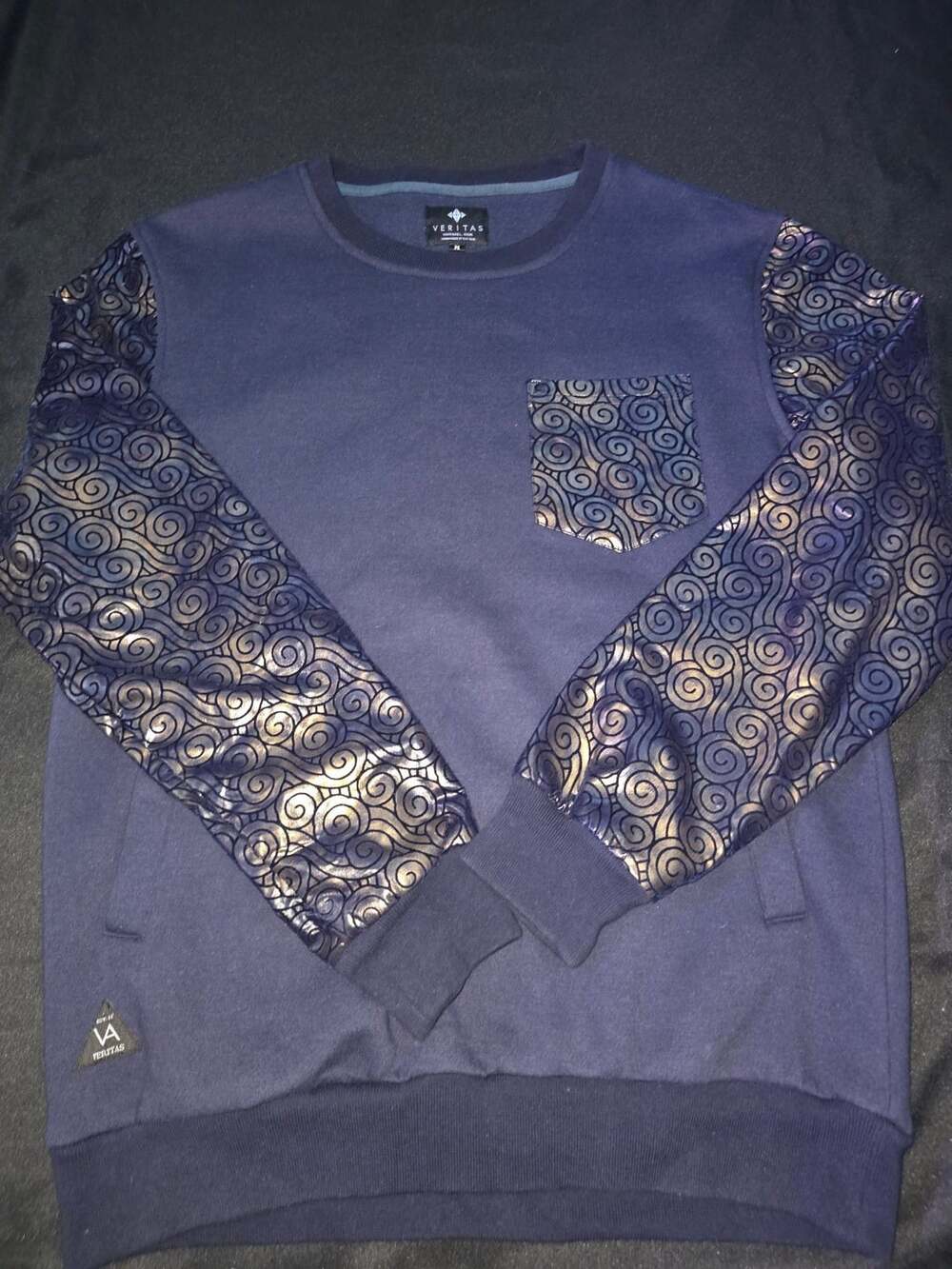 Veritas Apparel Navy Blue Crewneck Sweatshirt with Metallic Swirl